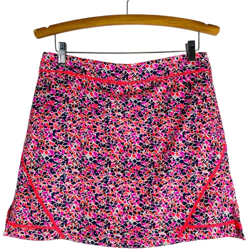 Lady Hagen pink orange neon abstract golf outdoor activewear tennis mini skirt 6